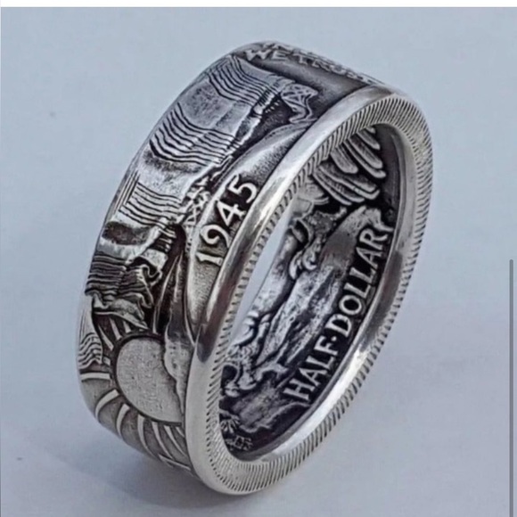 Pewter Vintage Style Morgen Half Dollar Ring Size 10 - Picture 1 of 5